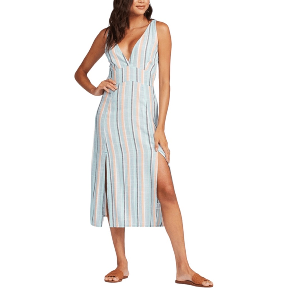 Roxy Young Athena Striped Casual Midi Dress Size Medium